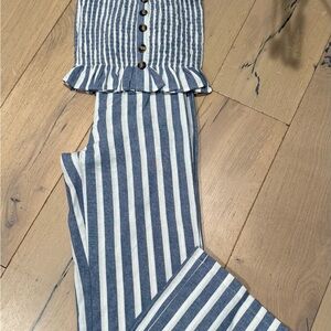 Pink Lily Blue and Ivory Striped Pant Set.